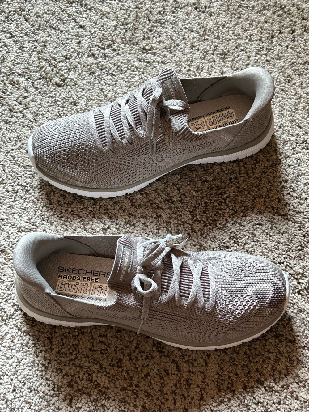 Skechers Virtue Flawless Hands Free Taupe stretch knit sneakers women's size 9 - Picture 2 of 10